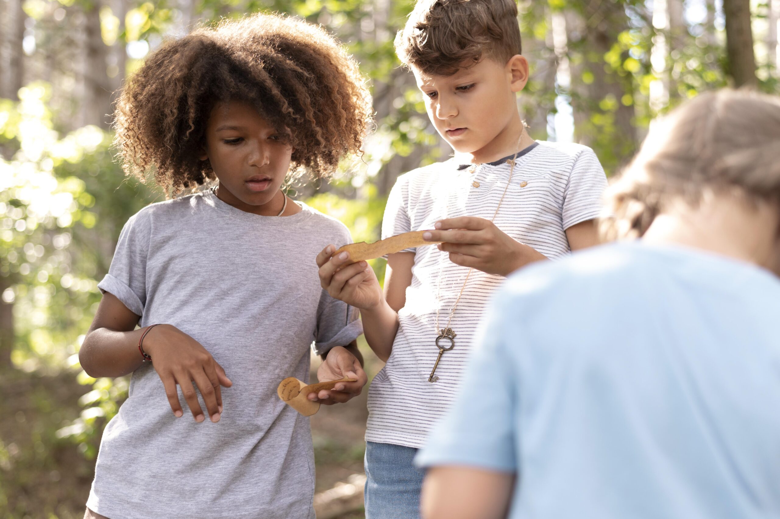 Home children participating treasure hunt